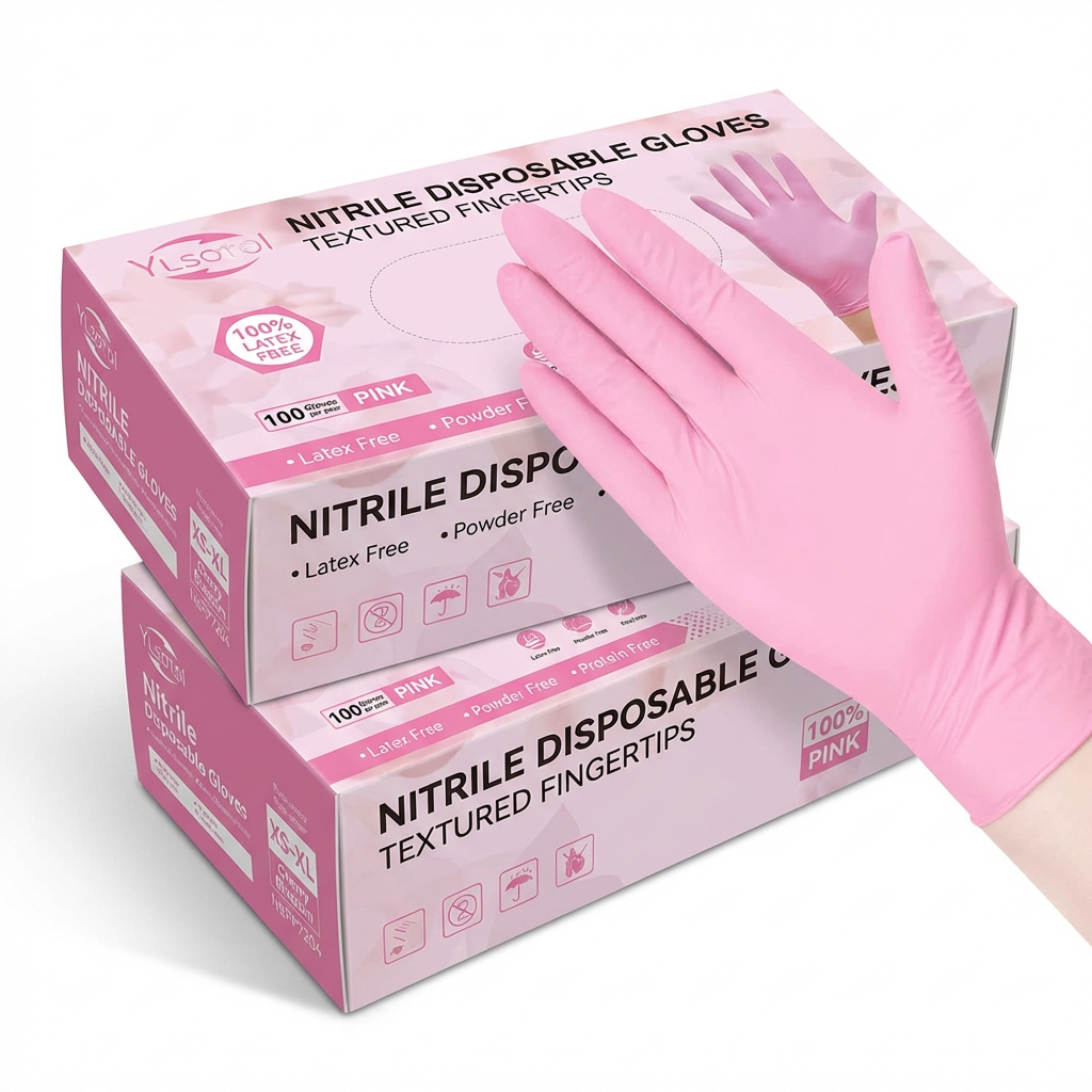 Rubber Glove Cleaning - Simple Pink Nitrile Gloves 100Pcs, Daily
