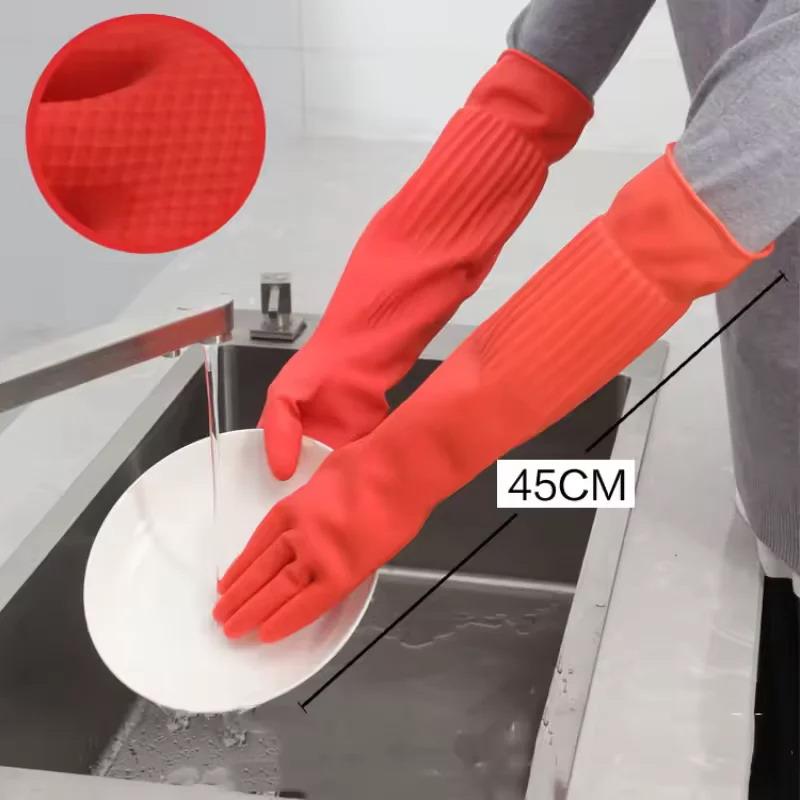 Dish Glove Rubber - Long Reusable Rubber Dishwashing Gloves Non-slip