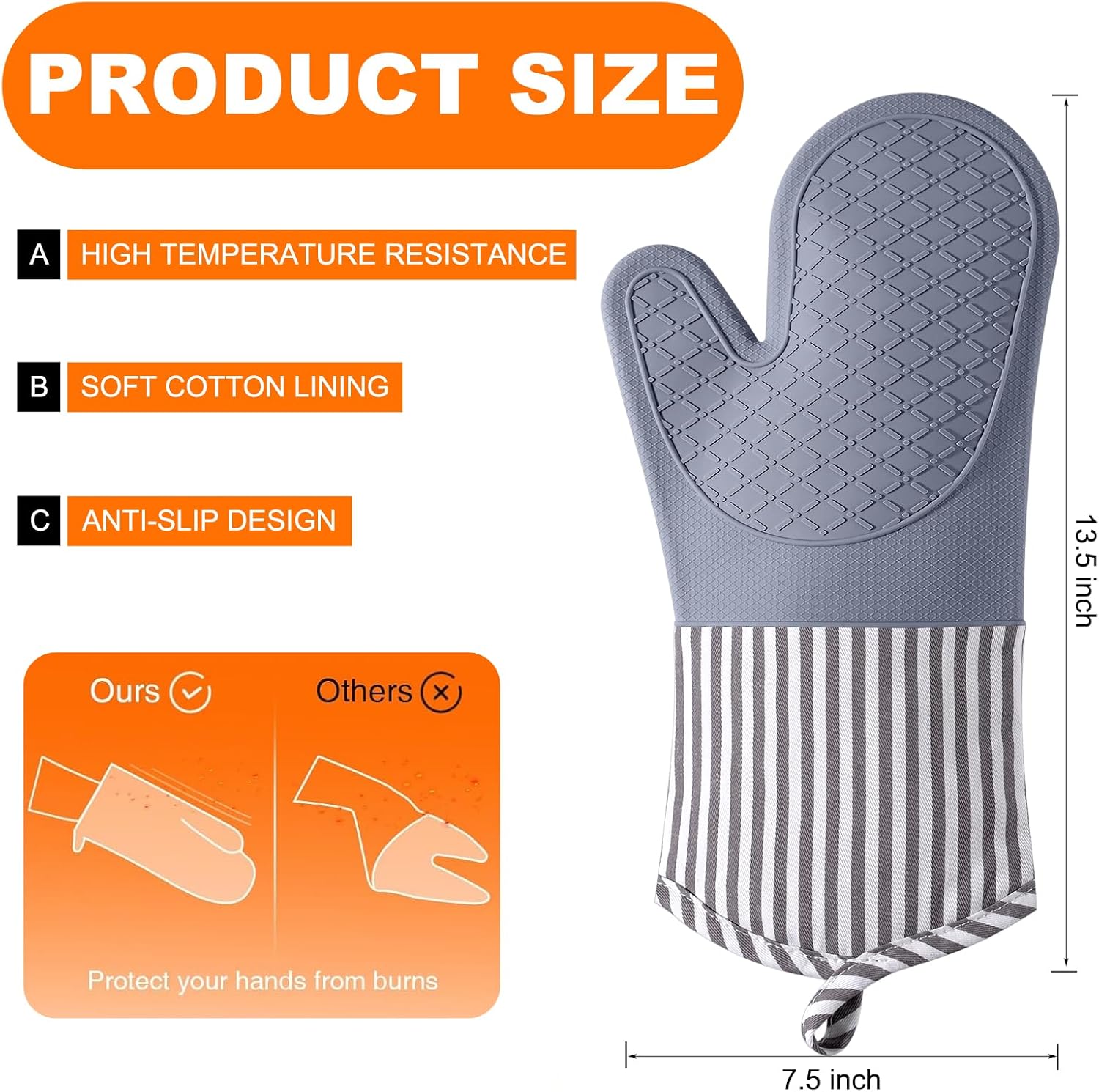 Silicone Oven Mitts, 500°F Hea - огляд і ціна Oven Mitt Silicone