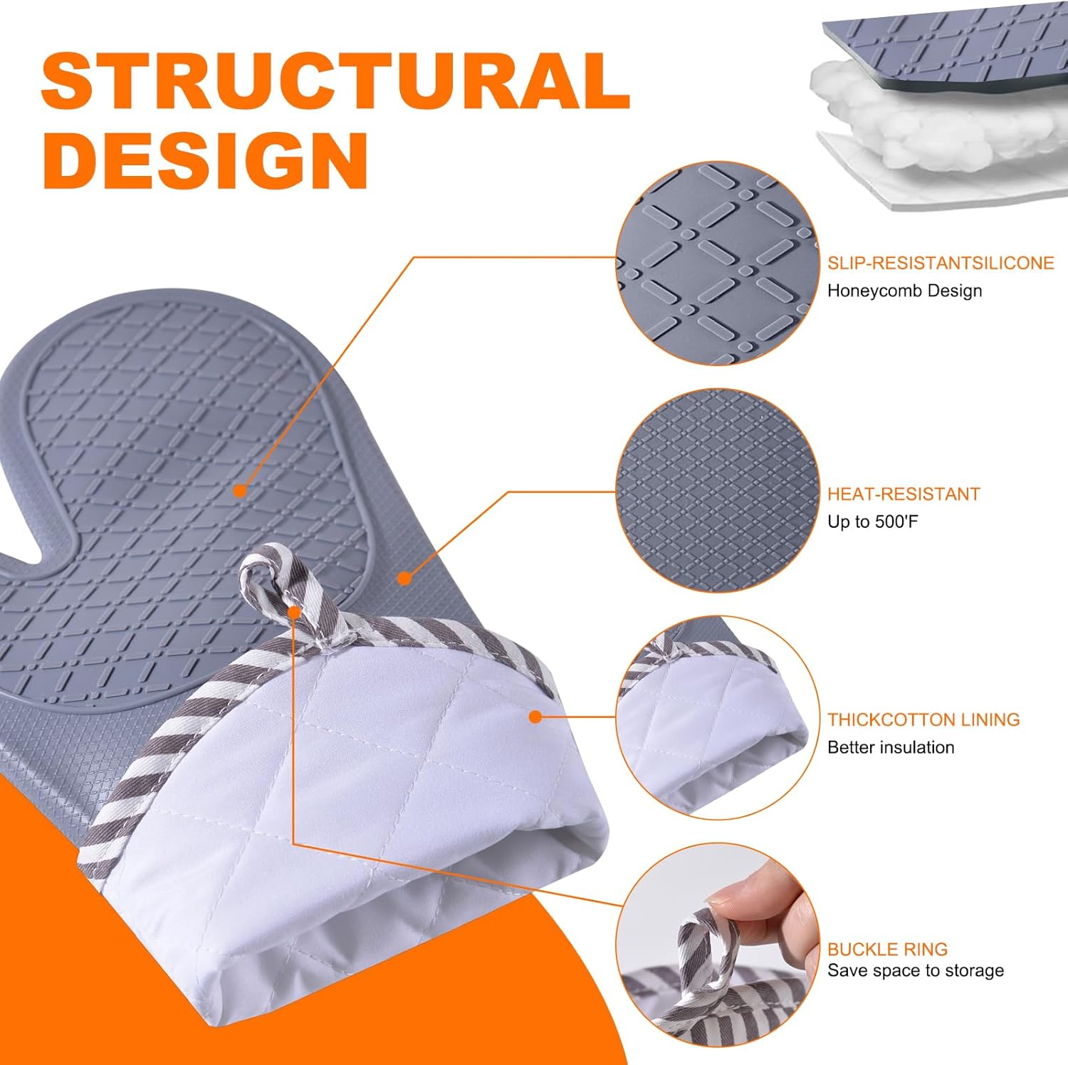 Silicone Oven Mitts, 500°F Hea - огляд і ціна Oven Mitt Silicone