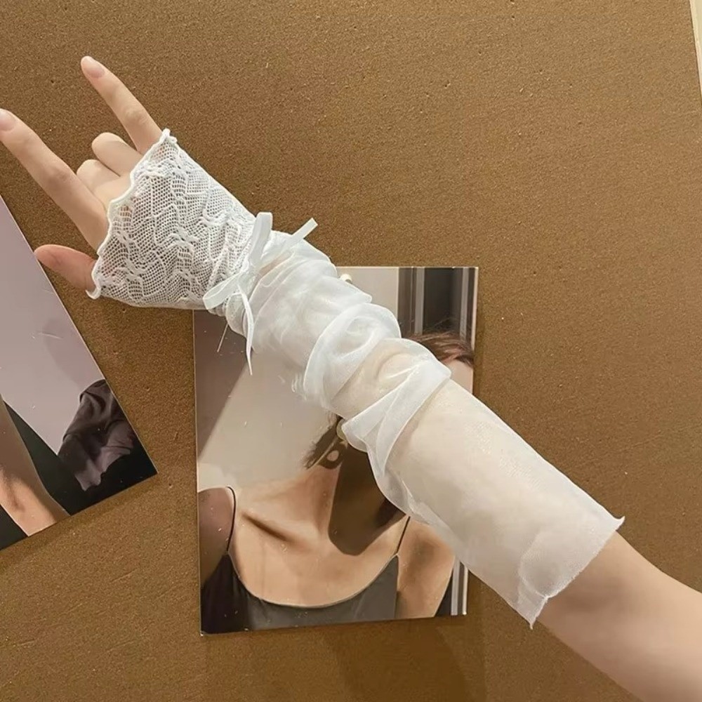 Y2K Lace Ruffle Mesh Gloves Sh - огляд і ціна Fingerless Glove Knit