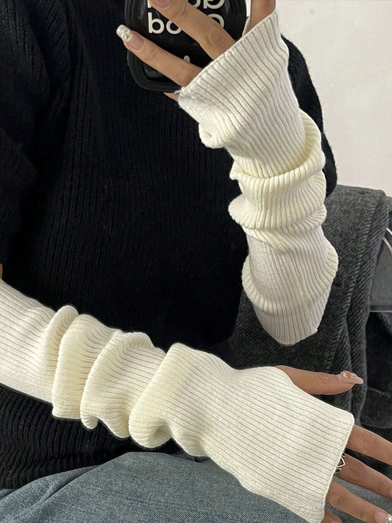 Black Fingerless Knitted Glove - огляд і ціна Fingerless Glove Knit