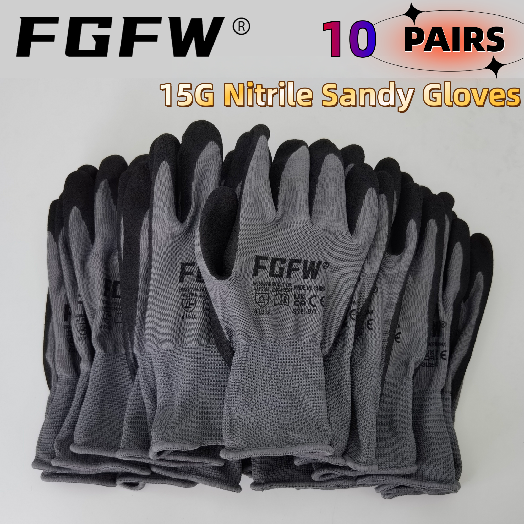FGFW 10 Pairs Gray Nitrile San - огляд і ціна Nitrile Mechanic Glove